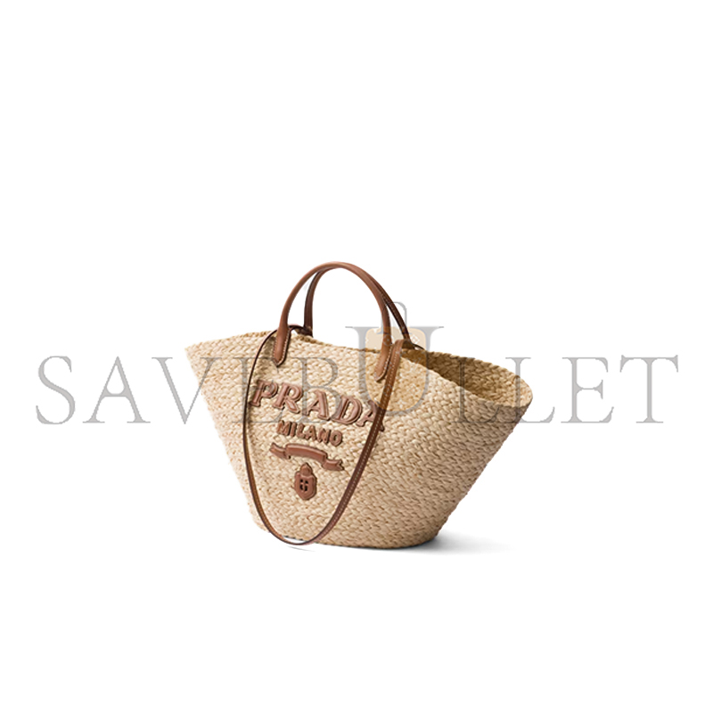 PRADA LARGE RAFFIA AND LEATHER SHOPPING BAG 1BG470 (25*25*15cm)